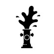 Silhouette Fire hydrant with water fountain. Outline icon of gushing fireplug. Black illustration of street aqua pipe. Flat isolated vector on white background. Explosion or cleaning of water supply