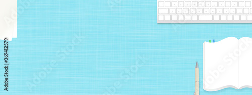 パソコンのキーボード 文房具と水色の布のバックグラウンド Stock Illustration Adobe Stock