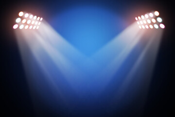 Wall Mural - Blue stage background with spot lights shining on the floor,ready for show and concert in stadium 
