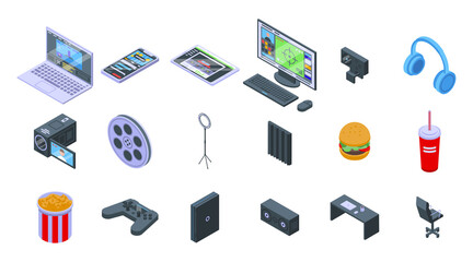Poster - Stream icons set. Isometric set of stream vector icons for web design isolated on white background