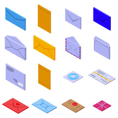 Poster - Envelope icons set. Isometric set of envelope vector icons for web design isolated on white background