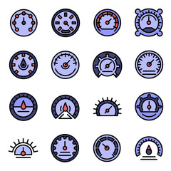 Poster - barometer icons set. outline set of barometer vector icons thin line color flat on white