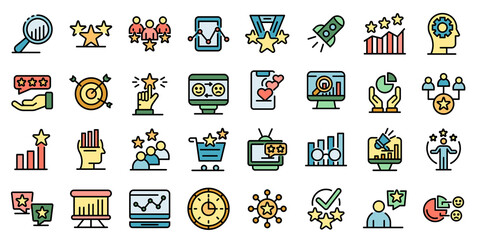 Poster - Reputation icons set. Outline set of reputation vector icons thin line color flat on white