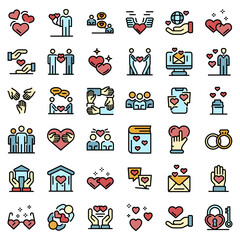 Poster - Affection icons set. Outline set of affection vector icons thin line color flat on white