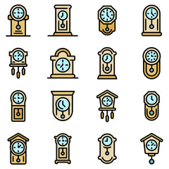 Poster - Pendulum clock icons set. Outline set of pendulum clock vector icons thin line color flat on white