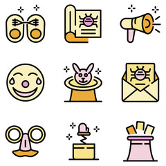 Sticker - Hoax icons set. Outline set of hoax vector icons thin line color flat on white