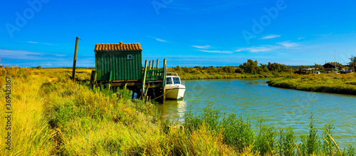fishing hut and canal- beautiful france landscape- Charente Maritime Poster Mural XXL