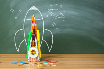 Rocket sketch on blackboard