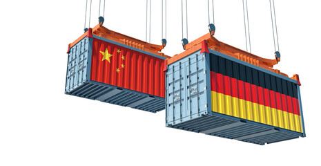 Freight containers with China and Germany flag. 3D Rendering 