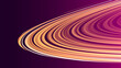 Yellow and purple disk made od line circles forming texture, space planet rings, abstract backdrop, design element