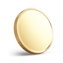 Banking, Coin Concept. Blank Golden Coin Isolated On White - 3d Rendering Mockup Template