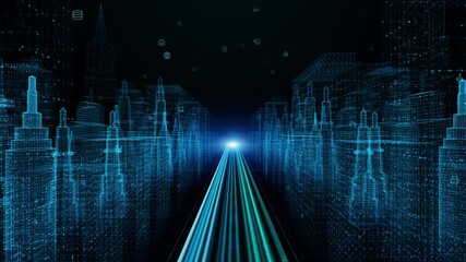 Poster - smart city, digital cyberspace with particles and digital data network connections, 5g high-speed co