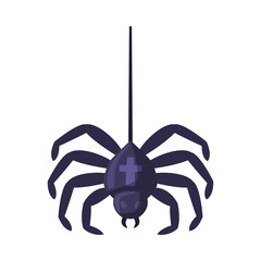 Poster - Hanging Spider, Happy Halloween Object Cartoon Style Vector Illustration on White Background