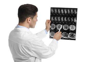 Poster - Orthopedist holding X-ray picture on white background