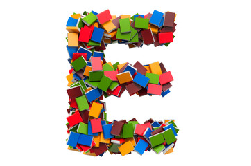 Poster - Letter E from colored books. 3D rendering