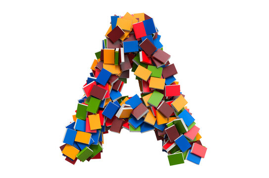 Letter A from colored books. 3D rendering