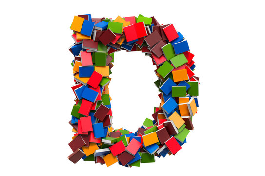 Letter D from colored books. 3D rendering