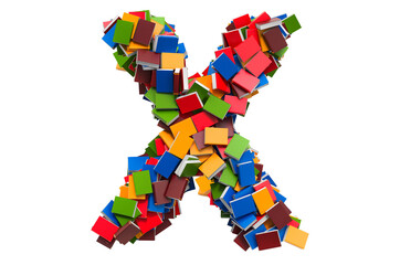 Poster - letter x from colored books. 3d rendering