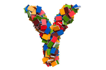 Poster - letter y from colored books. 3d rendering