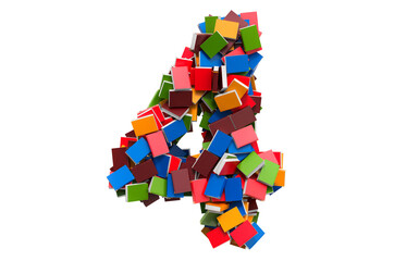 Poster - number 4 from colored books. 3d rendering