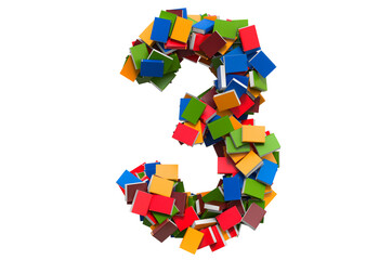 Poster - number 3 from colored books. 3d rendering