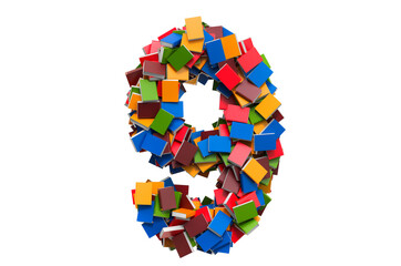 Poster - number 9 from colored books. 3d rendering