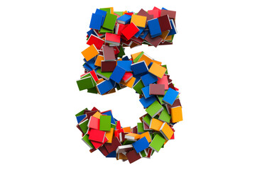 Poster - number 5 from colored books. 3d rendering