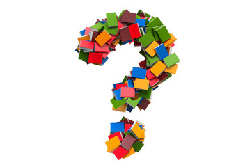 Poster - Question mark from colored books. 3D rendering