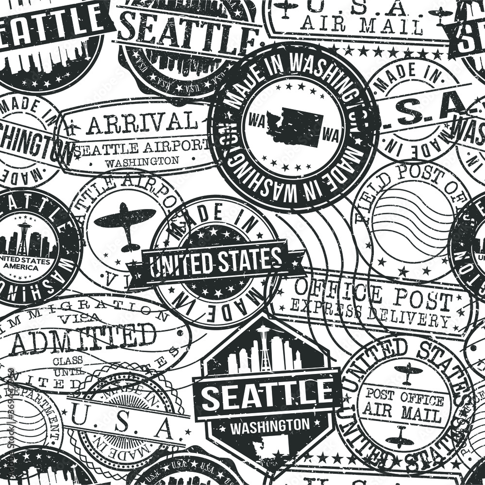 Seattle Washington Stamps. City Stamp Vector Art. Postal Passport ...