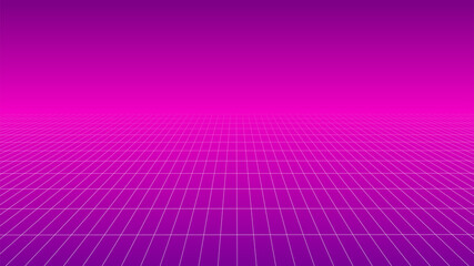 Poster - Abstract wireframe landscape 1980s style. Retro futuristic vector grid. Technology neon background.