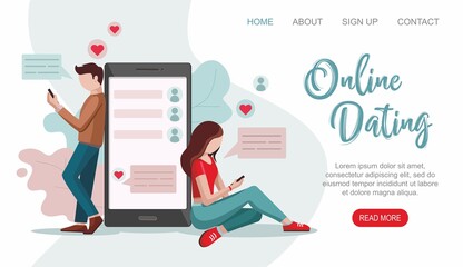 Online Dating service. Male and female chatting on the Internet. Virtual relationships concept.