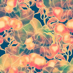 Wall Mural - Rosehip fruits and leaves seamless pattern.