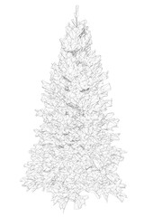 Poster - Wireframe of a Christmas tree with snow from black lines on a white background. Front view. 3D. Vector illustration