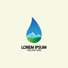Water Drop With Mountain River Icon Logo Vector Illustration For Water Business Stock Illustration