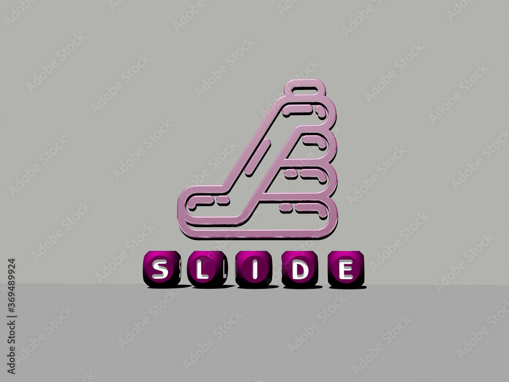 3D representation of slide with icon on the wall and text arranged by ...