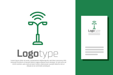 Poster - Green line Smart street light system icon isolated on white background. Internet of things concept with wireless connection. Logo design template element. Vector.