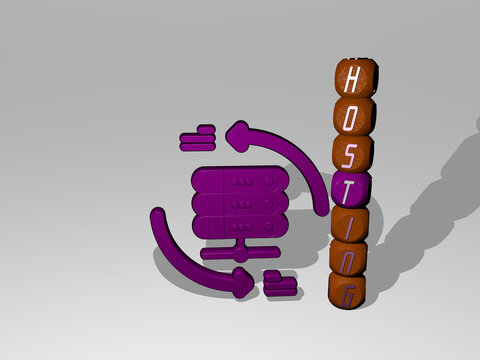 3D illustration of hosting graphics and text around the icon made by metallic dice letters for the related meanings of the concept and presentations. data and cloud