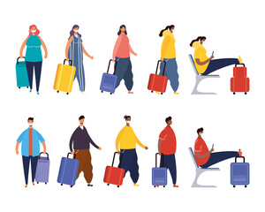 Canvas Print - interracial people travelers with suitcases avatars characters