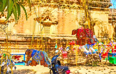 Poster - The wooden toy elephants, Bagan, Myanmar