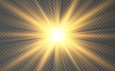 Poster - Special lens flash, light effect. The flash flashes rays and searchlight. illust.White glowing light. Beautiful star Light from the rays. The sun is backlit. Bright beautiful star. Sunlight. Glare.