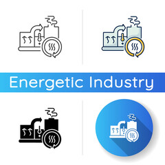 Sticker - Heat recovery system icon. Linear black and RGB color styles. Sustainable energy industry, cogeneration. Power generation with zero waste. Industrial equipment. Isolated vector illustrations