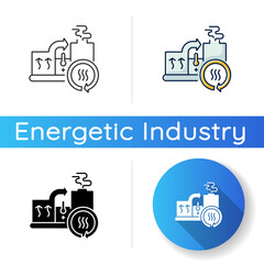 Poster - Heat recovery system icon. Linear black and RGB color styles. Sustainable energy industry, cogeneration. Power generation with zero waste. Industrial equipment. Isolated vector illustrations