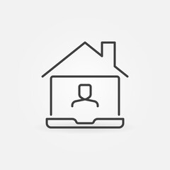 Poster - Laptop Under Roof line icon. Work from Home vector symbol in outline style