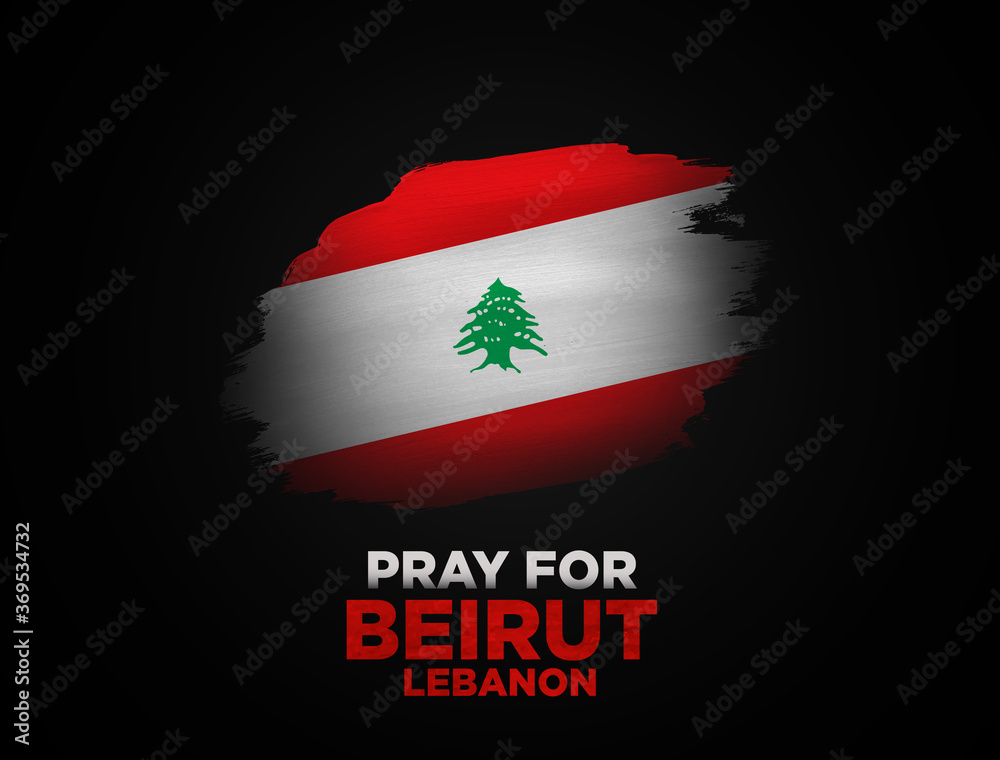 Pray for Lebanon. Pray for Beirut in dark background. Lebanon flag on dark background. Massive explosion on Beirut. concept of praying, mourn, humanity and peace. - obrazy, fototapety, plakaty 