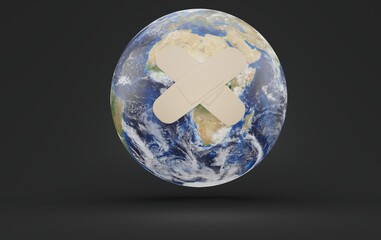 Canvas Print - World globe with adhesive plaster