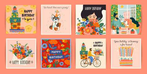 Wall Mural - Happy Birthday. Vector set of cute illustrations. Design templates