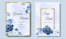 Elegant Wedding Invitation Card Template With Romantic Blue  Floral And Leaves  Premium Vector