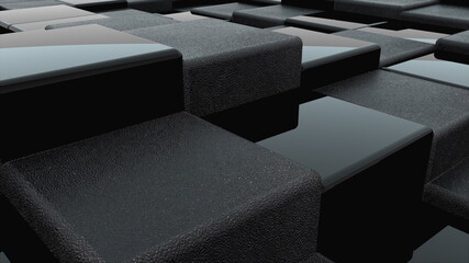 Aufkleber - 3d rendering of black cubes boundless surface. Computer generated abstract wavy background.