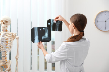 Sticker - Orthopedist examining X-ray pictures near window in office