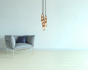 modern empty house interior design and lamp. 3D illustration